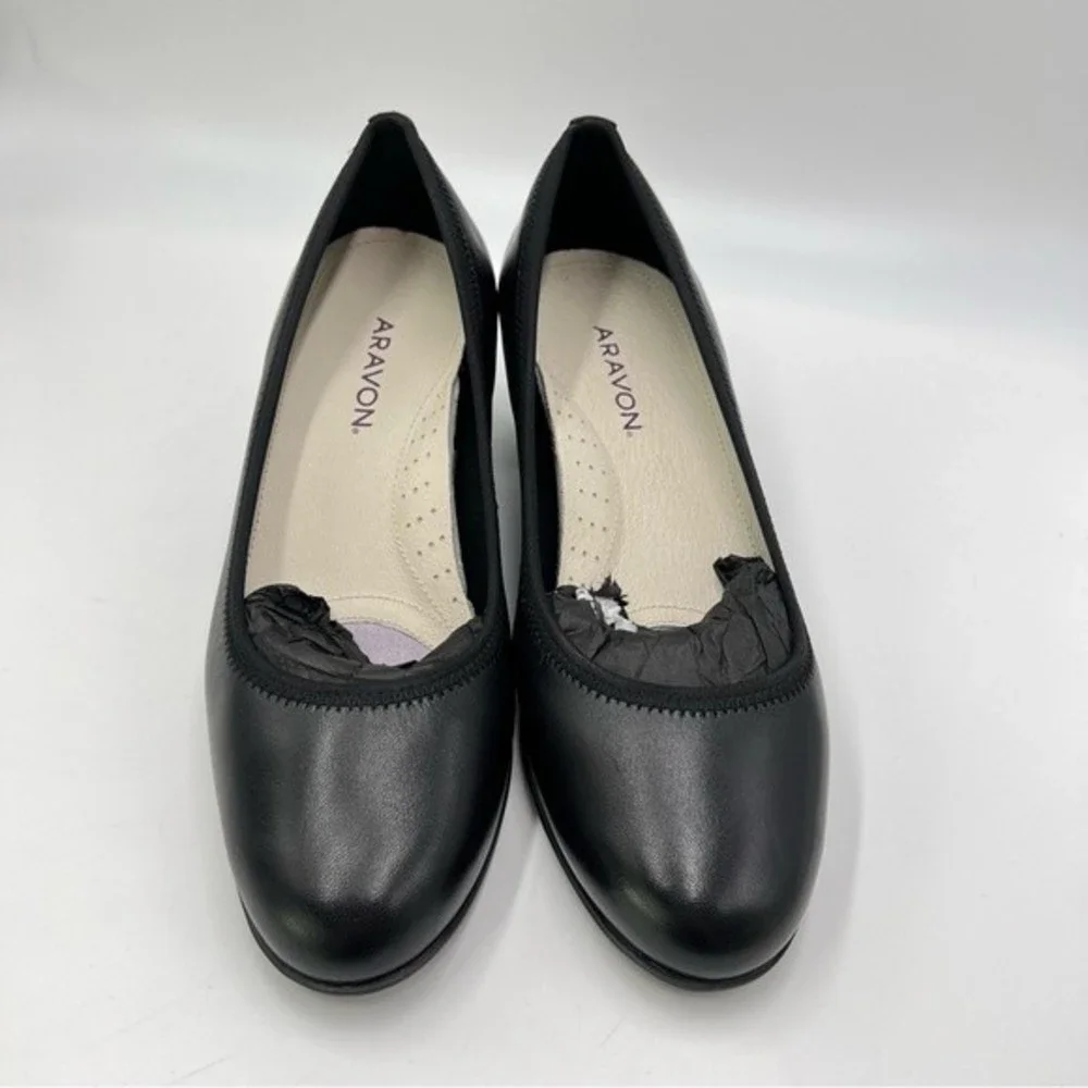6 2E  EXTRA WIDE Aravon Women's Classic Career Dress‎ Black Leather Pumps Heels